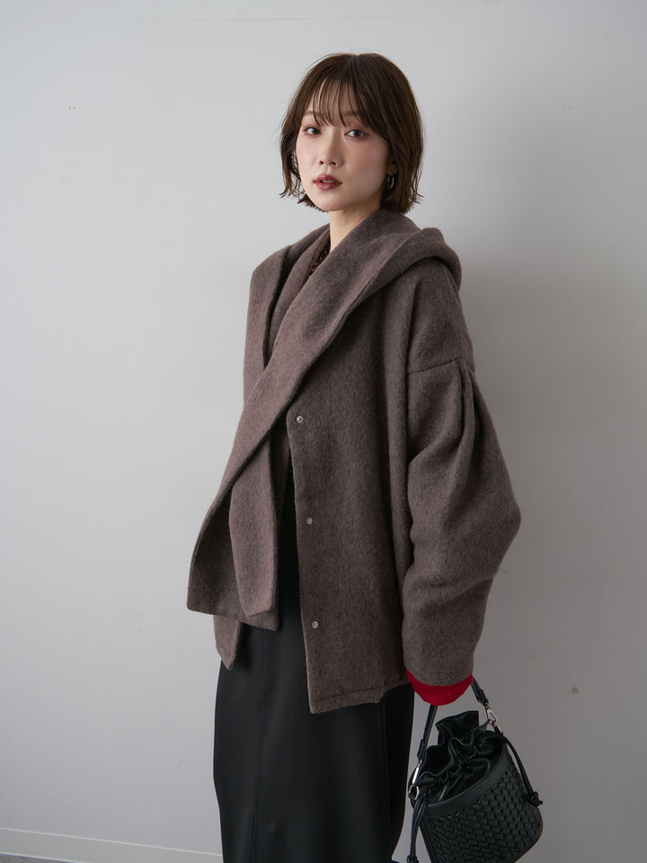 [SET]フードマフ付メランジコート+クレープデシンフラップ付きストレートスカート(2set)