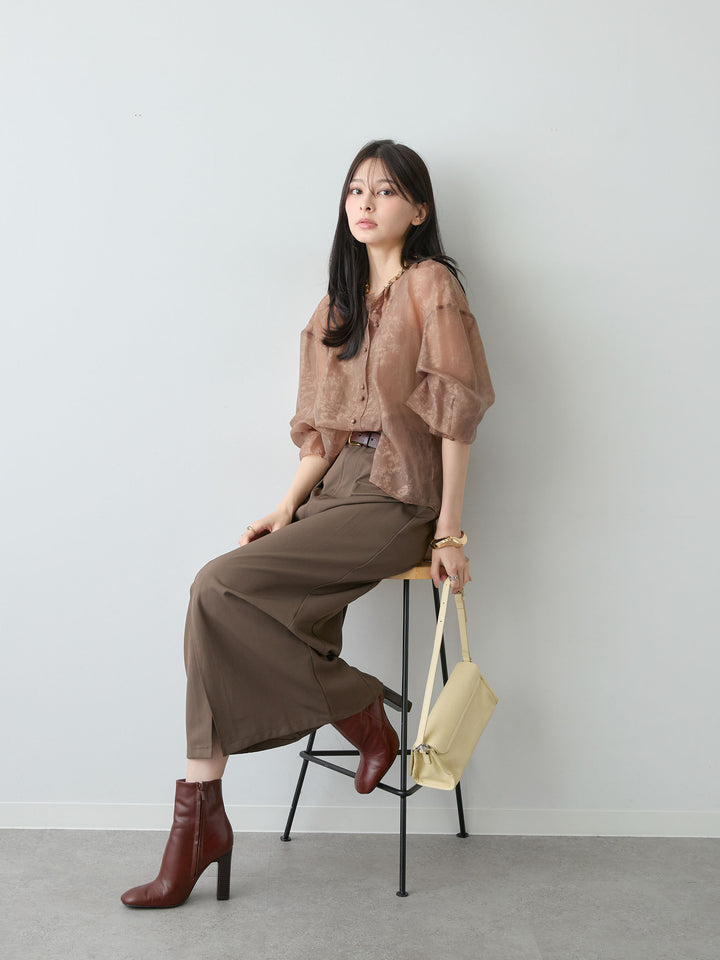 [予約]シアージャガードくるみボタンブラウス/brown