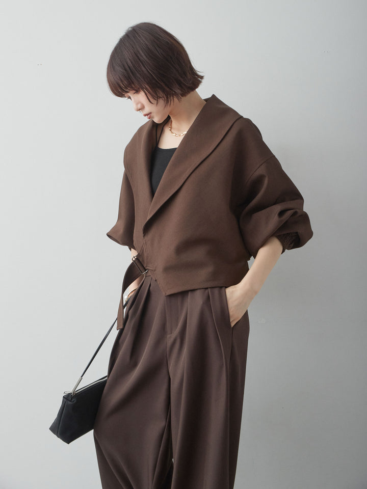 [予約]サイドベルトビッグカラーショートジャケット/brown