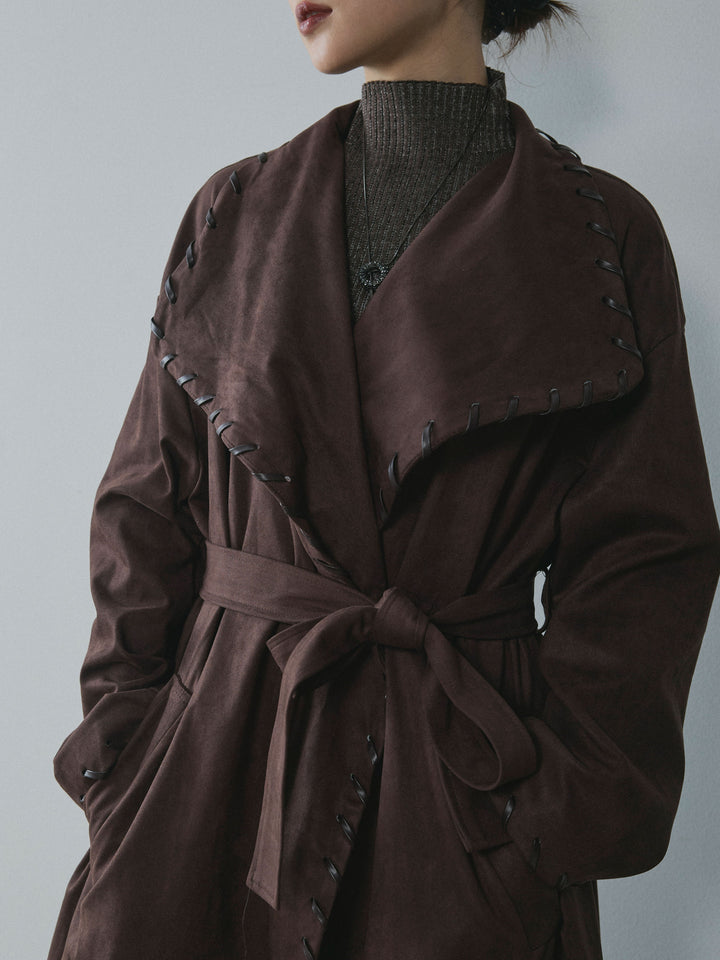 [予約]スウェードハンドステッチロングコート/brown