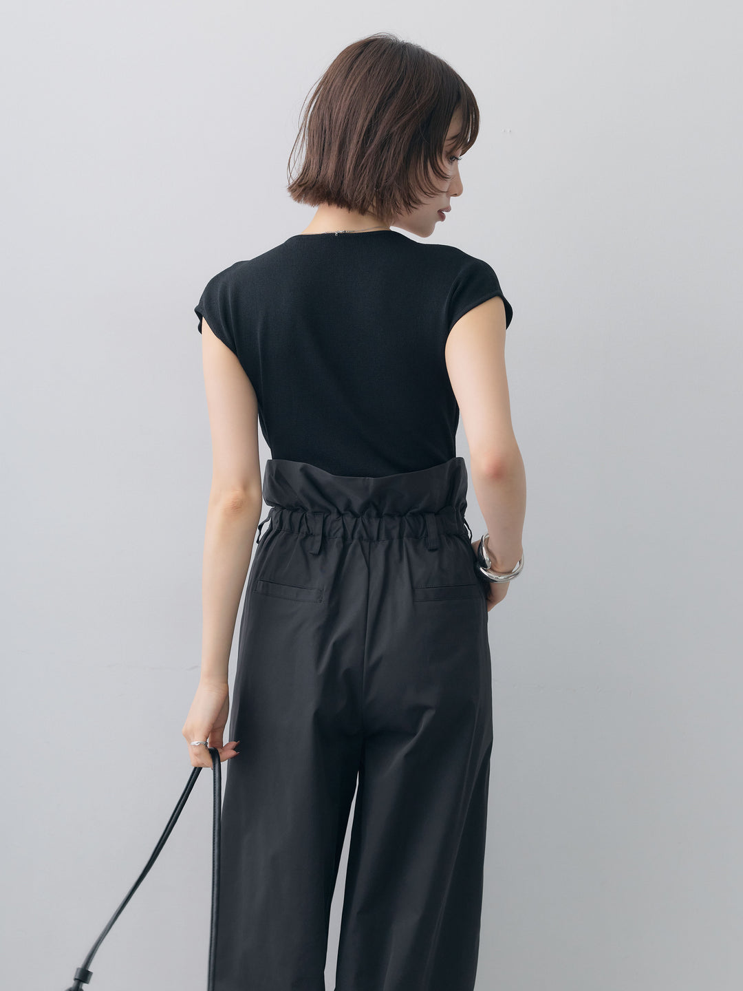 [予約]レイヤードデザインスリムフレンチニットトップス/black