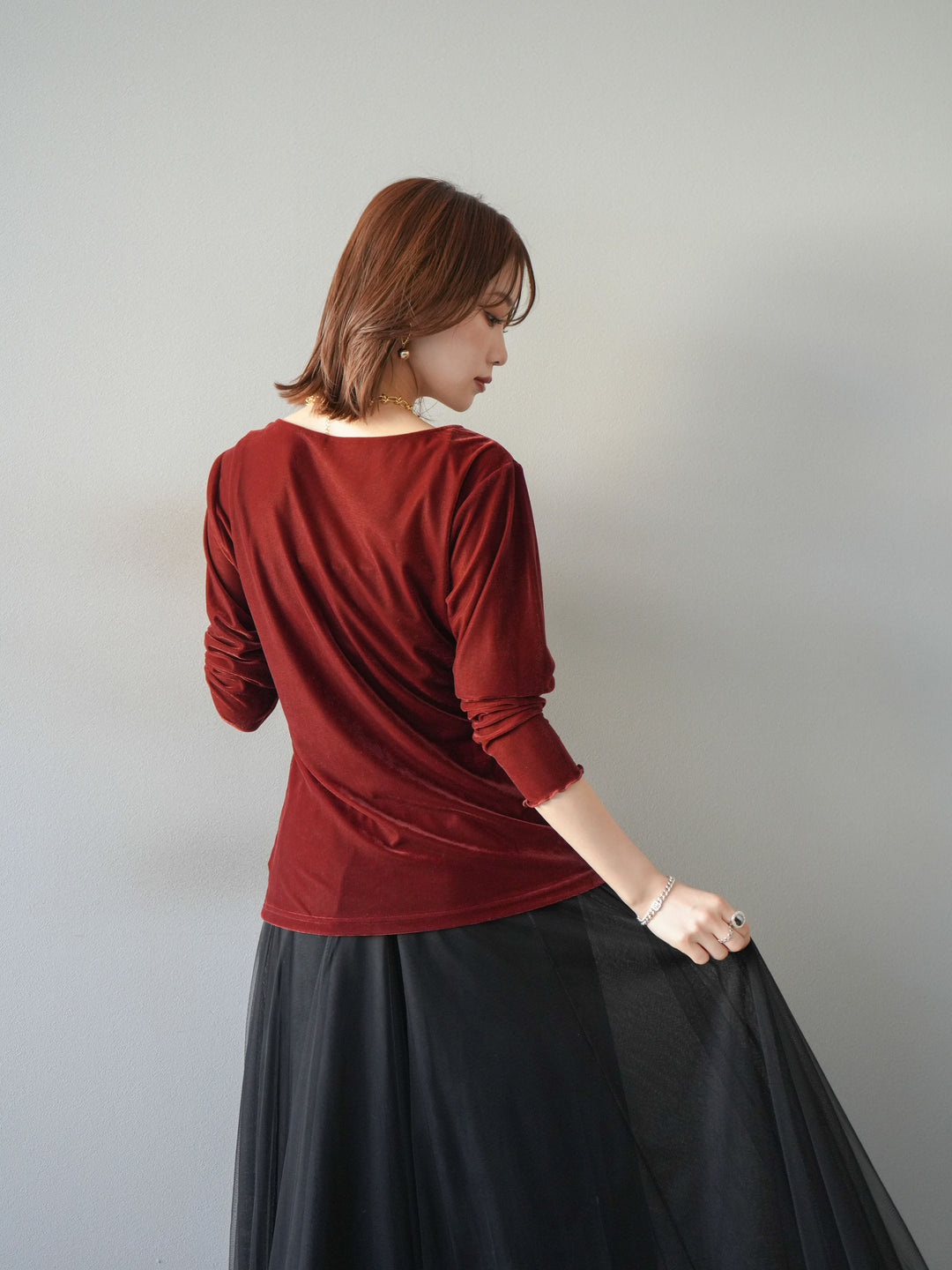 [予約]ベロアカーディガン/bordeaux