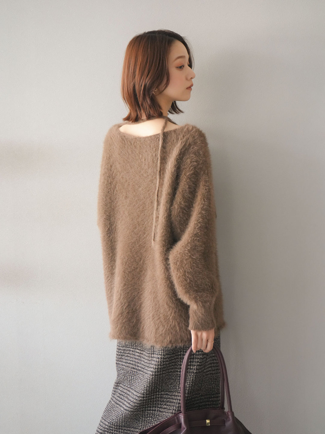 [予約]紐付きシャギーニットプルオーバー/camel