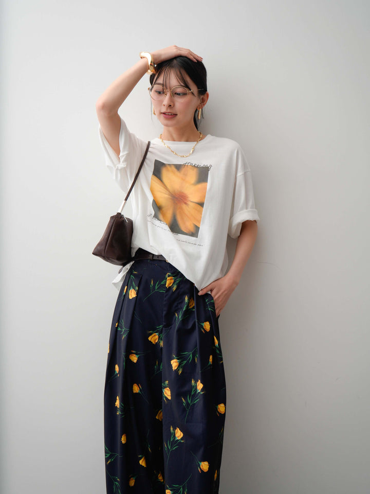 【着回しセット】フラワーフォトTEE+フラワープリントドレープタックパンツ+フラワープリントIラインギャザースカート(3set)