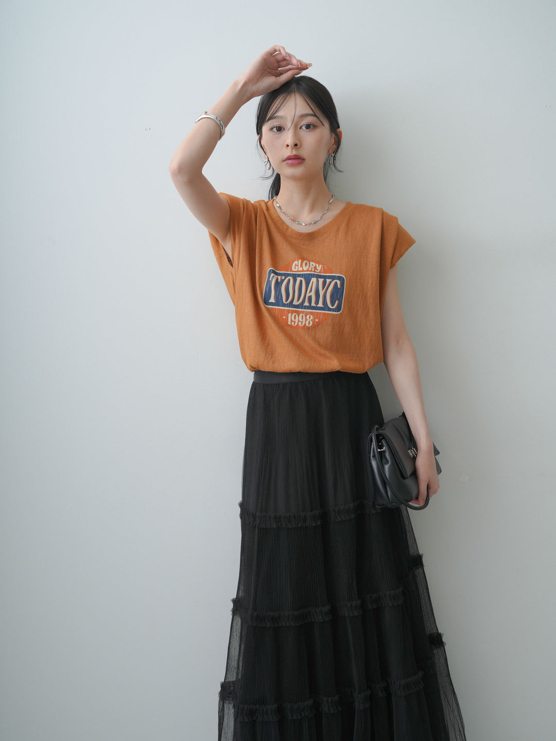[SET]ヴィンテージロゴドロストTEE+ホイップチュールティアードフレアスカート(2set)