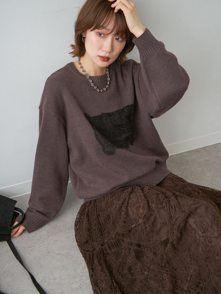 [SET]アルパカタッチ刺繍レースロゴニットプルオーバー+アルパカタッチ刺繍レースロゴニットプルオーバー(2set)