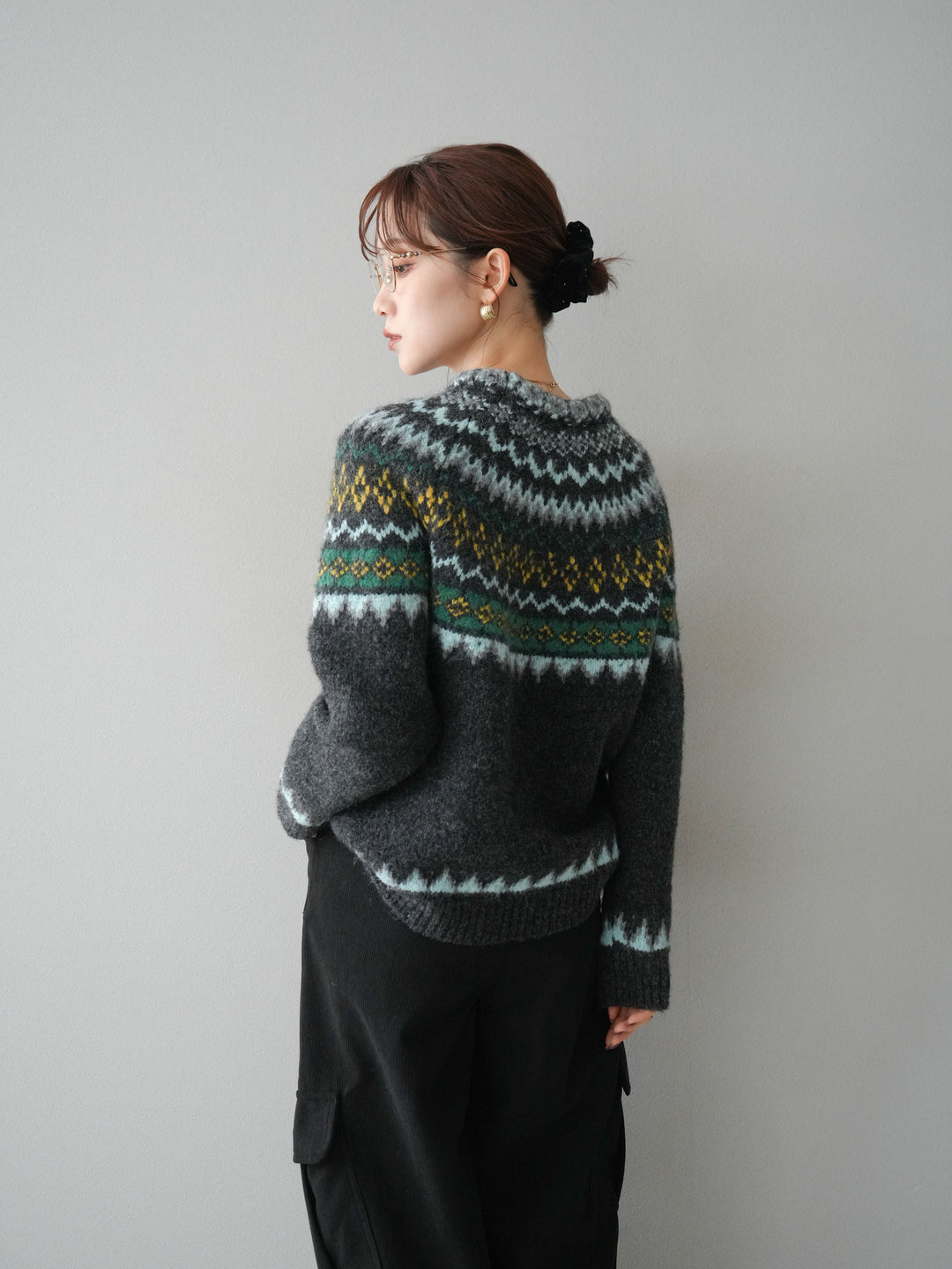 [予約]ウールタッチ求心柄オーバーニットプルオーバー/gray