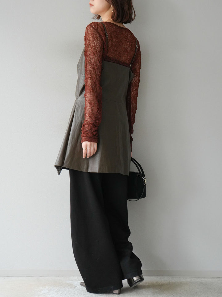 [予約]レイヤードレザーキャミソールチュニック/ブラウン