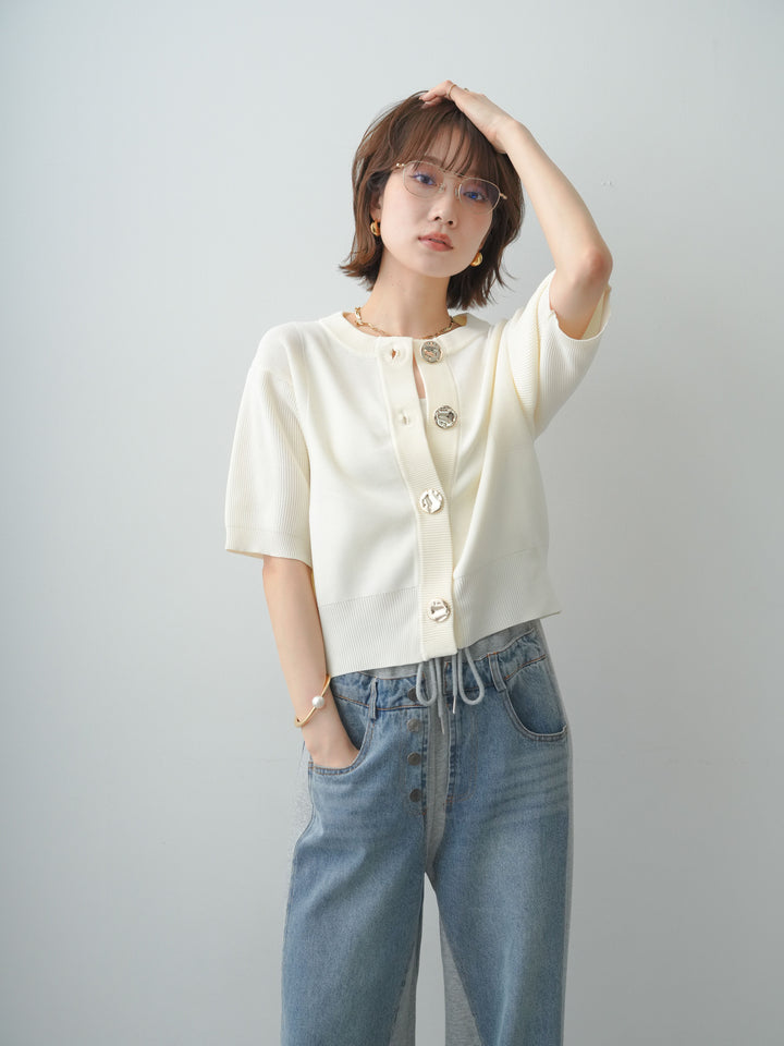 [SET]ゴールドボタンハーフニットカーディガン+選べるアクセセット(2set)