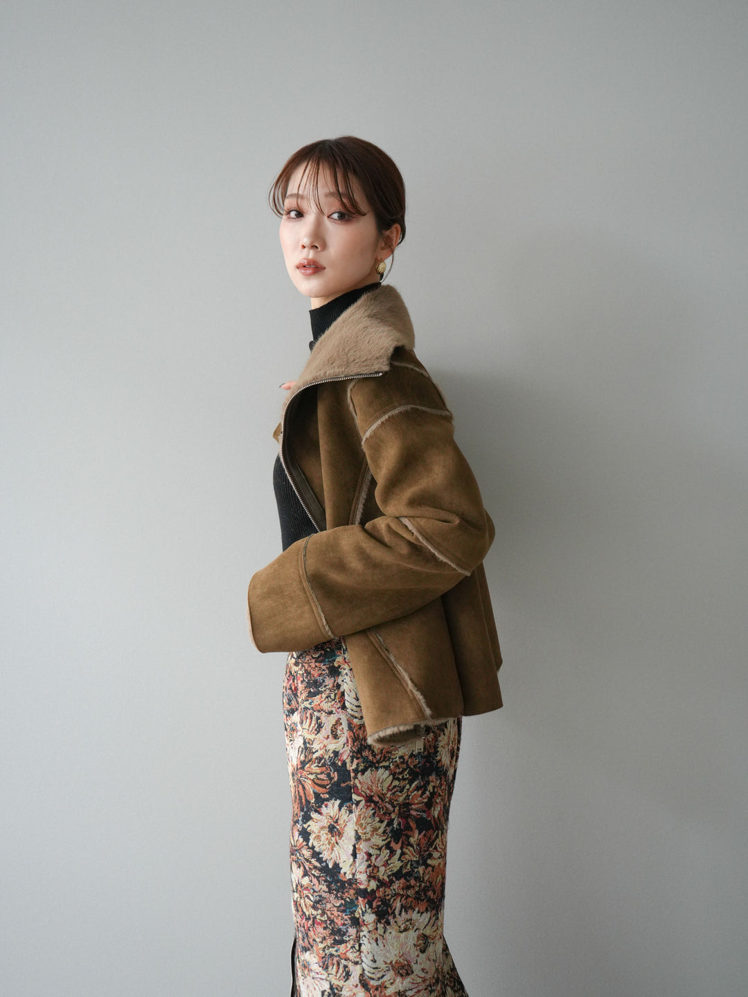 [予約]スタンドカラームートンZIPジャケット/khaki