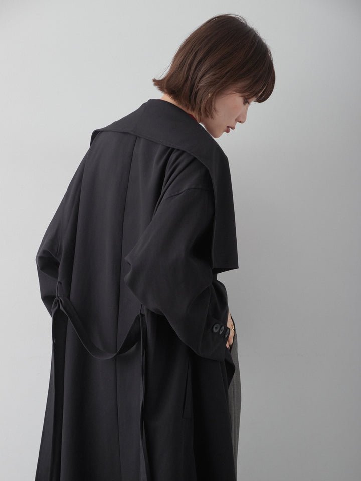 [予約]アシメドレープカラーロングコート/black