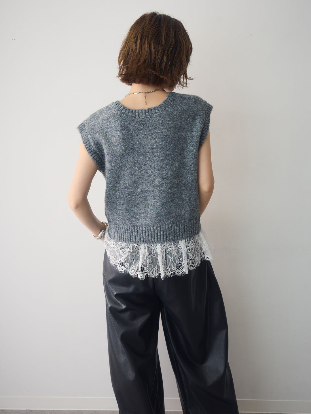 [予約]モヘアレースドッキングベスト/charcoal