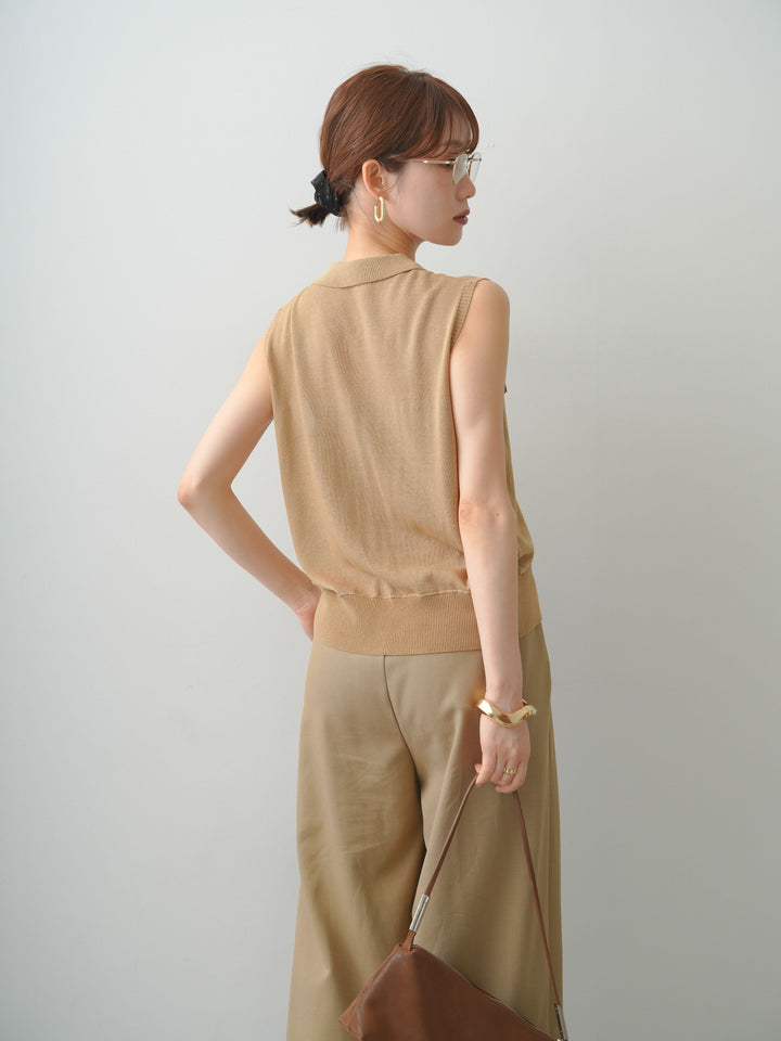 [予約]ダブルポケットポロニットトップス/beige