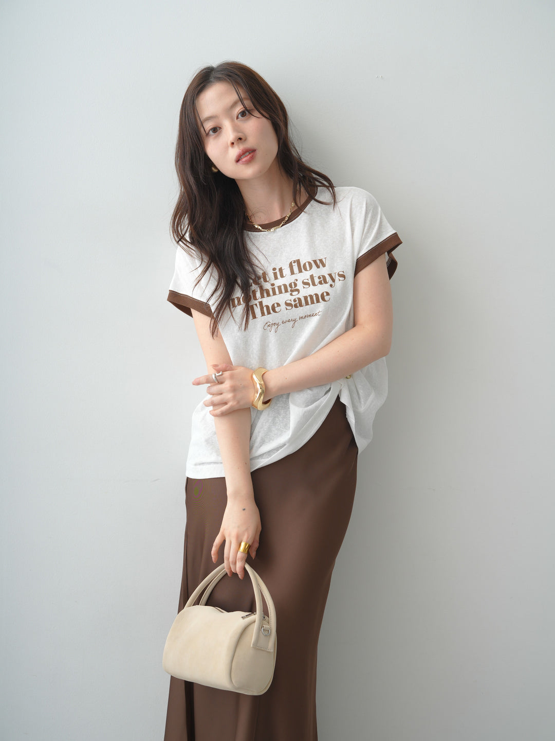 [SET]シアースラブバイカラーフレンチTEE+レースヘムサテンIラインスカート(2set)