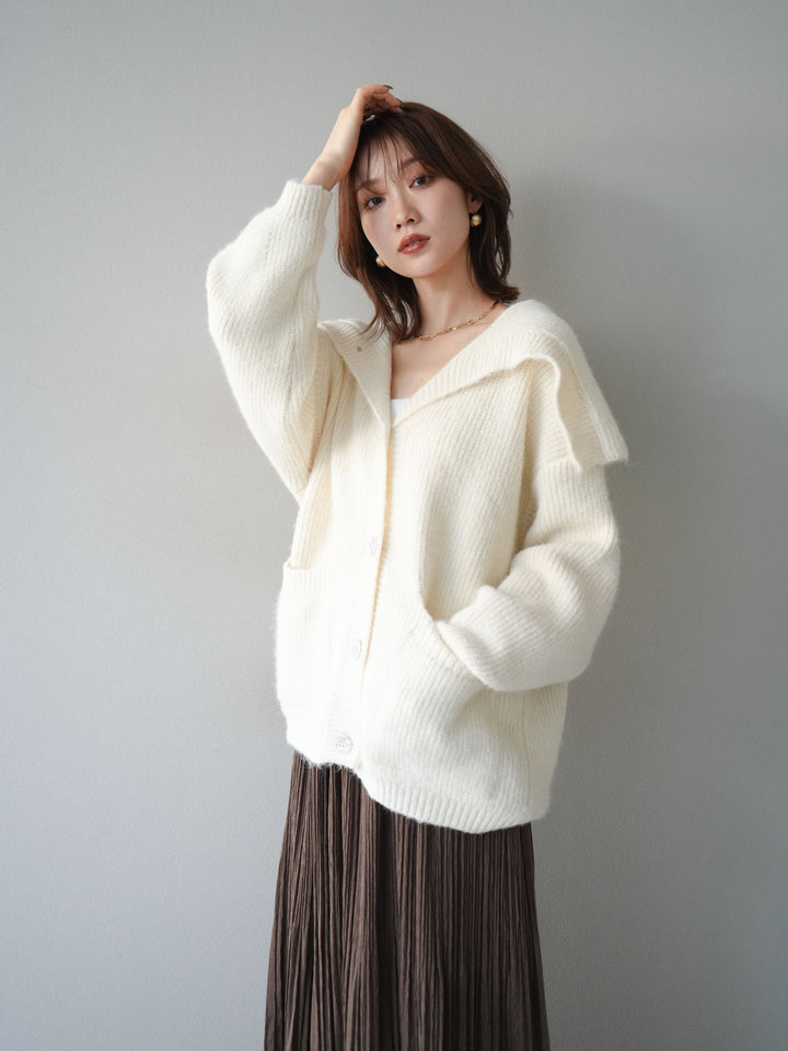 [予約]襟付きボタンオーバーニットカーディガン/ivory