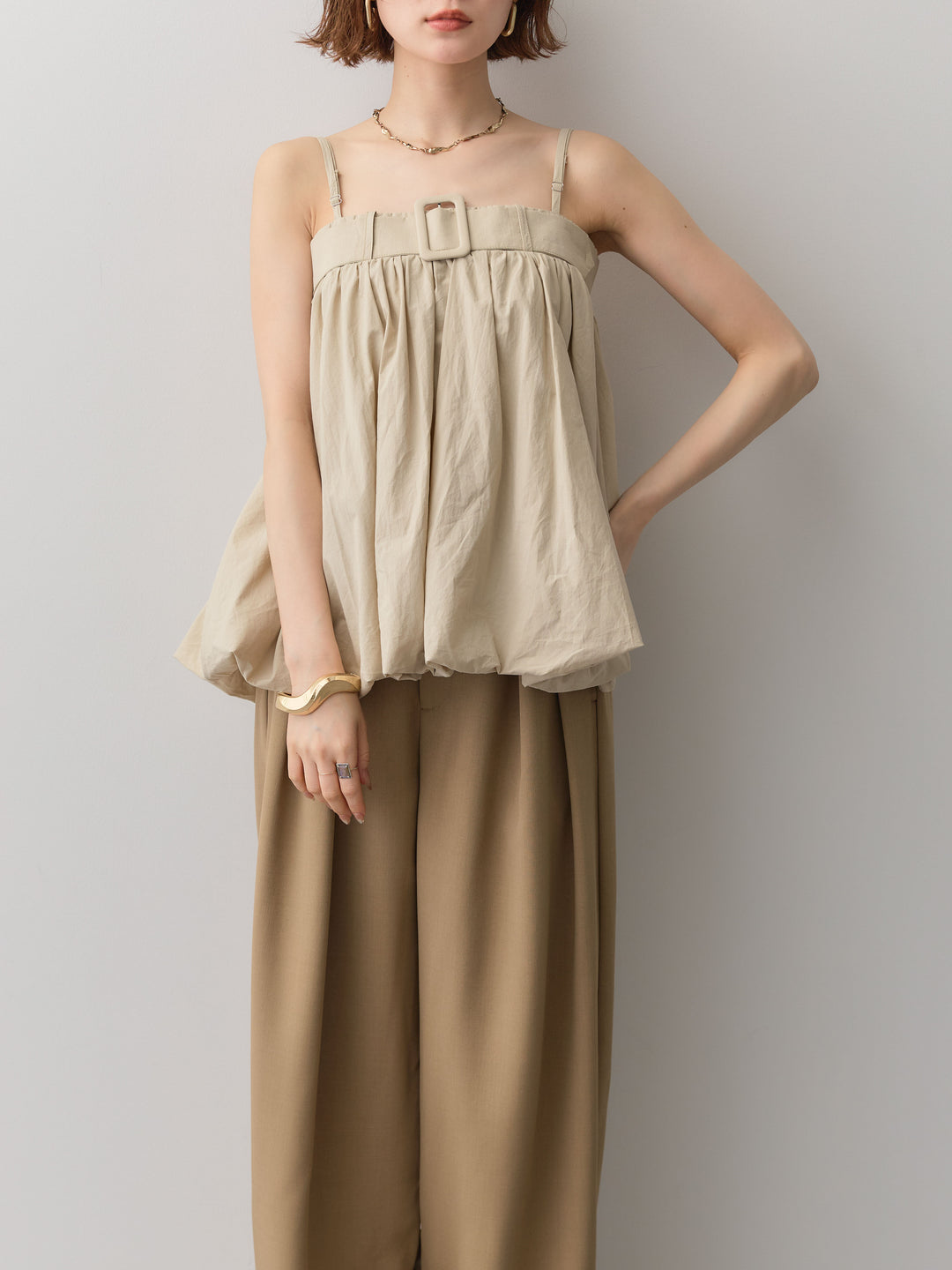 [予約]バックル付バルーンキャミトップス/beige