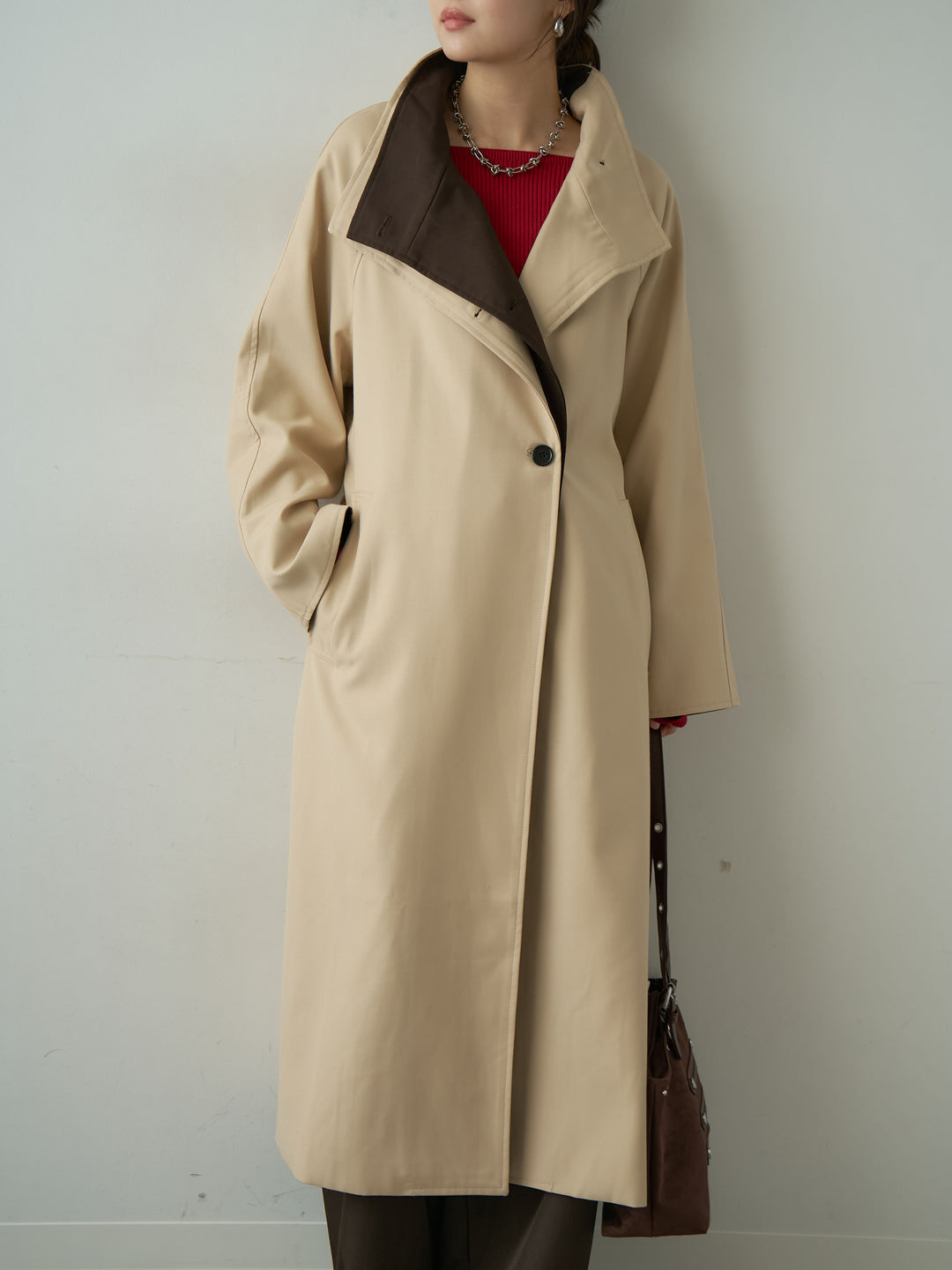 [予約]バイカラーロングトレンチコート/beige