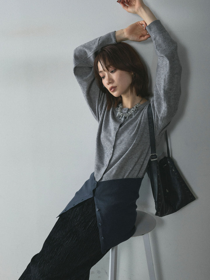 【Allure】[SET]2WAYビスチェアンサンブルカーディガン+プリーツベロアタイトスカート(2set)