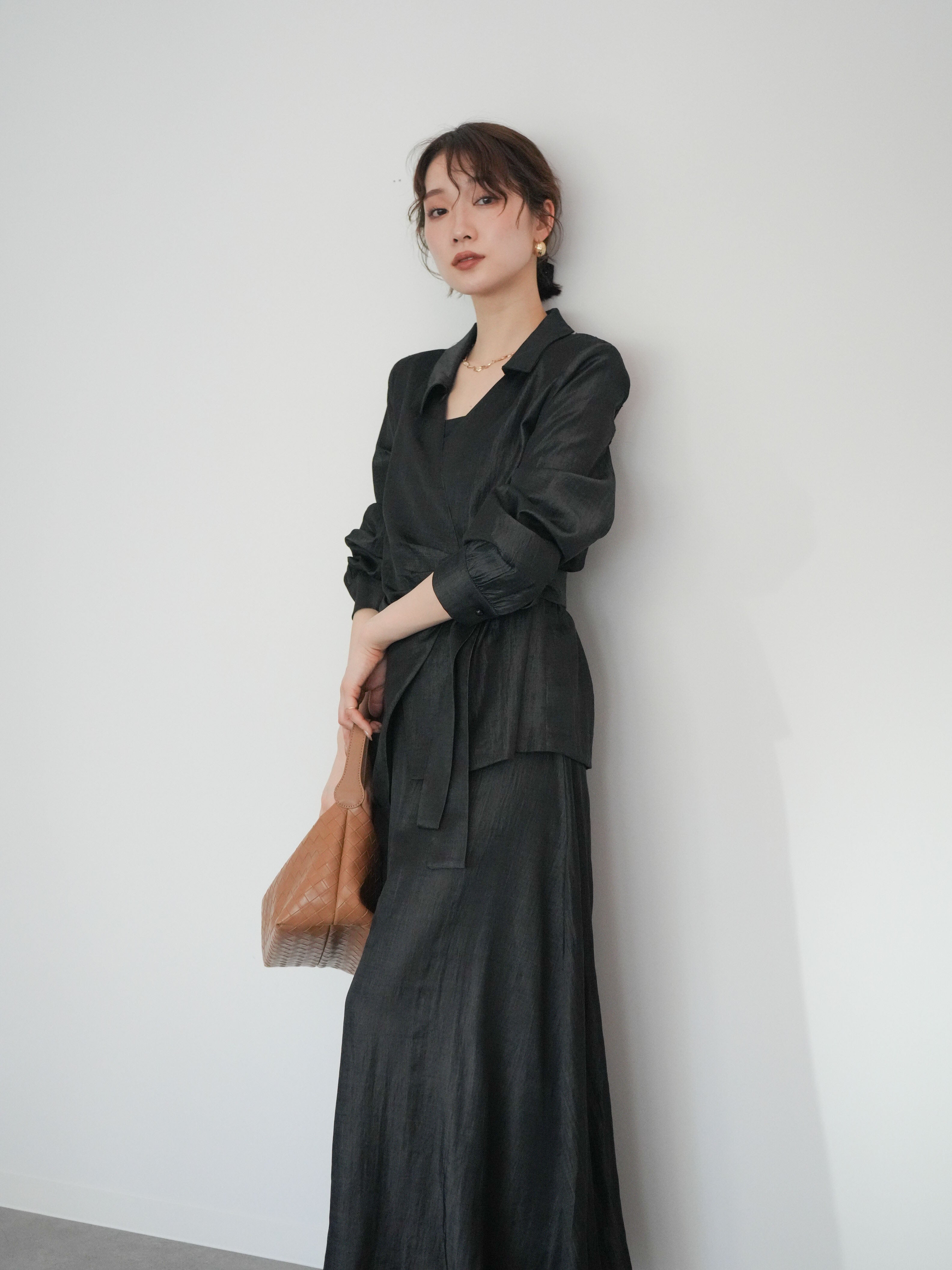SET]バックレースカシュクールブラウス&ナローフレアマキシスカートSET