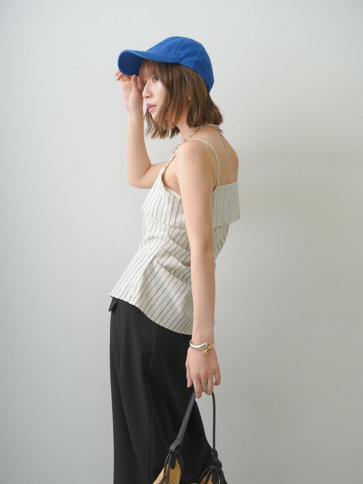 [SET]ストライプアシメキャミソール+クレープデシンフラップ付きストレートスカート(2set)