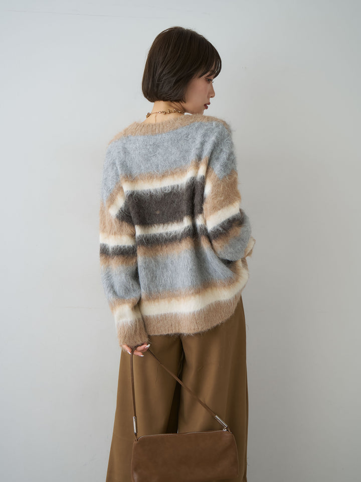 [予約]カラフルシャギーボーダーカーディガン/beige