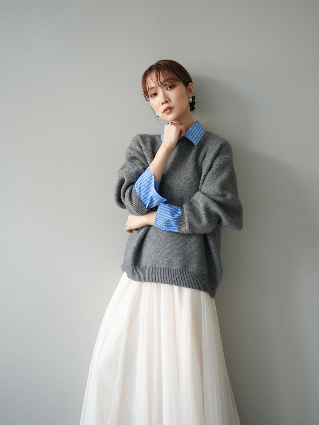 [予約]2WAY襟ニットプルオーバー/gray