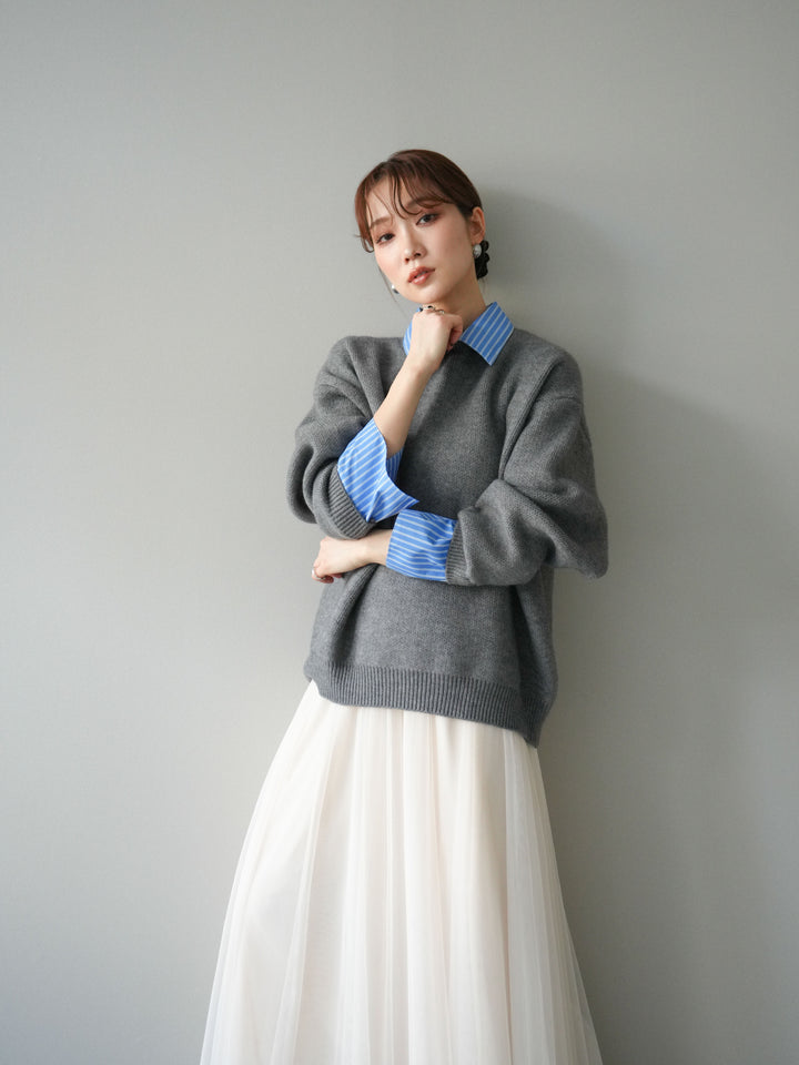 [予約]2WAY襟ニットプルオーバー/gray