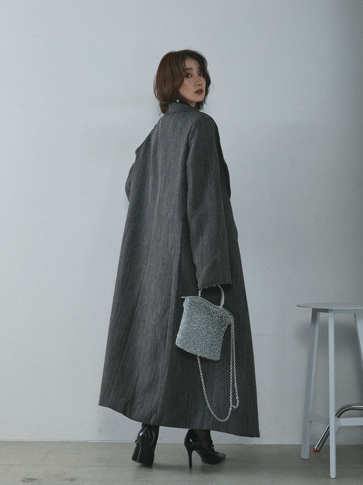 【Allure】[SET]ツイードタッチロングコート+デザインショートニットカーディガン(2set)