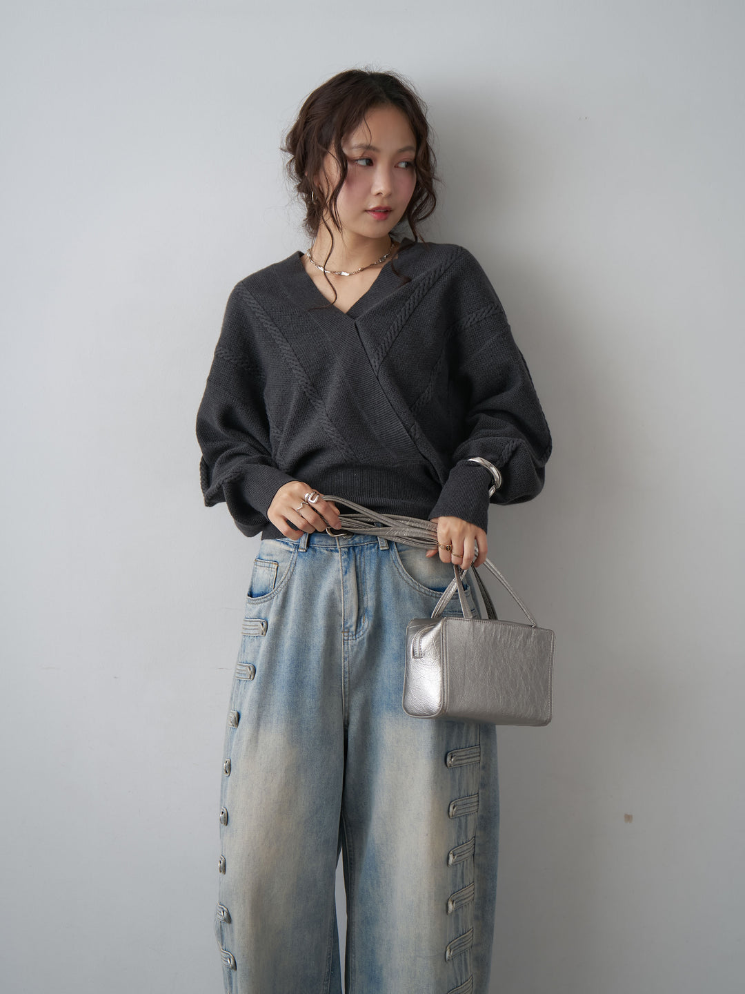 [SET]カシュクールミックスケーブルニットトップス+カシュクールミックスケーブルニットトップス(2set)