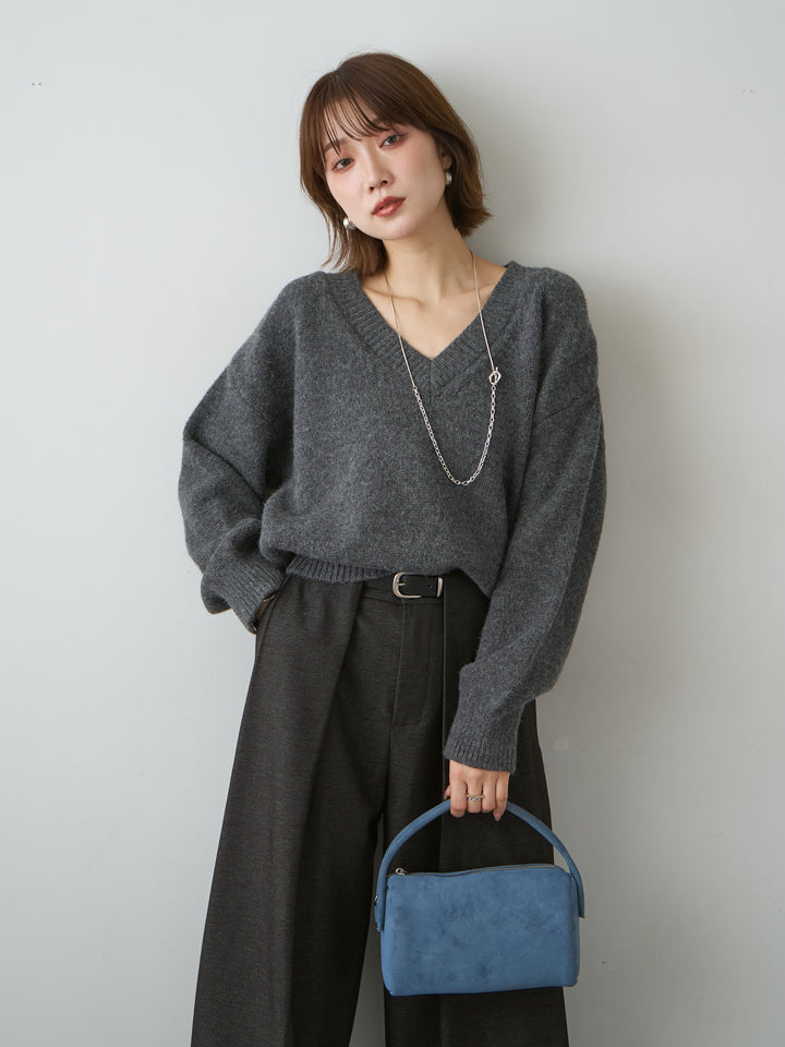 [SET]Vネックワイドショートニット+Vネックワイドショートニット(2set)