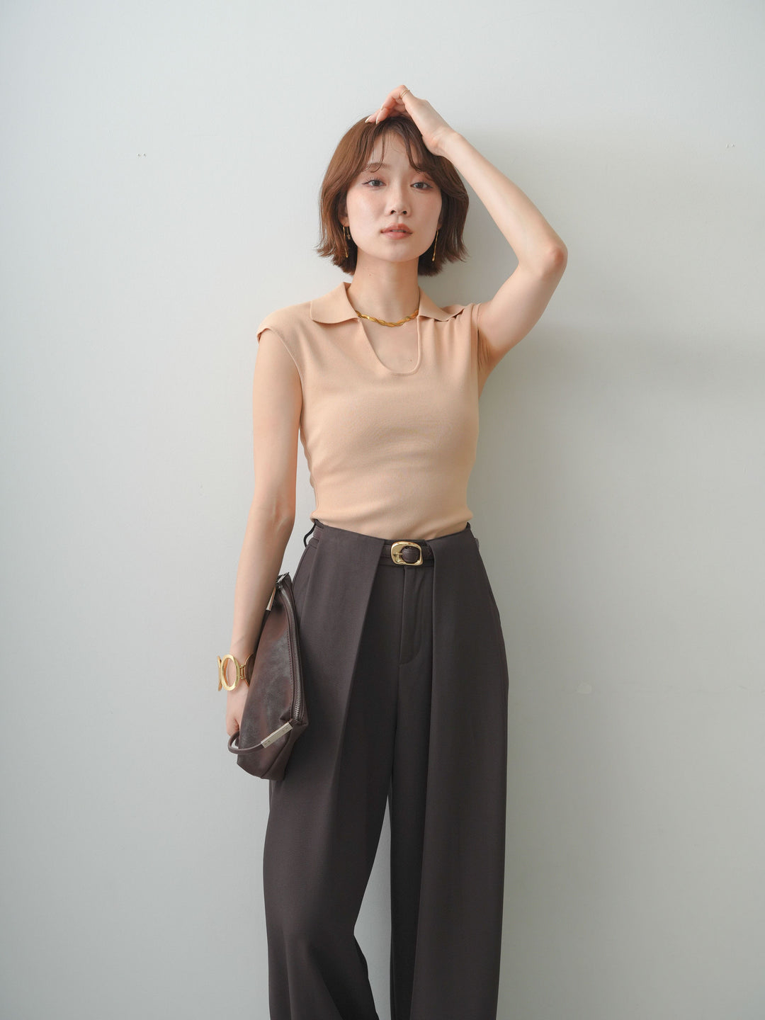 [予約]スキッパーフレンチニットトップス/pink