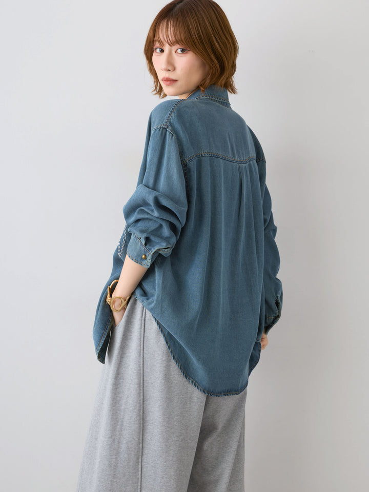 [予約]モチーフ刺繍デニムシャツ/blue