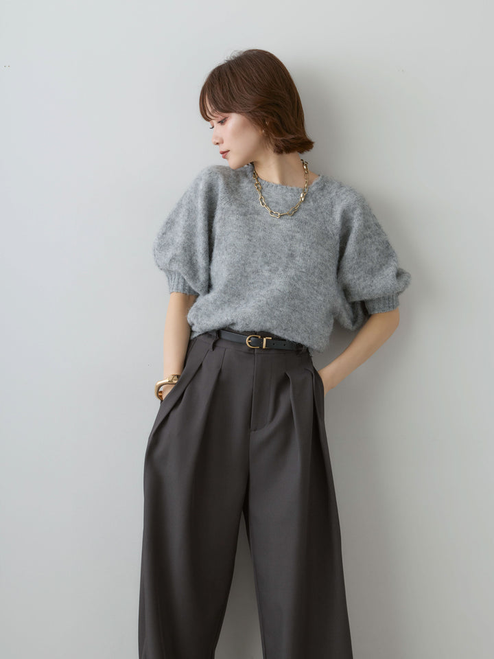 [SET]モヘアハーフプルオーバー+ツイルタックワイドパンツ(2set)