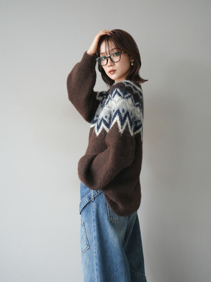 [SET]求心柄オーバーニットプルオーバー+ペインターカーブデニムパンツ(2set)