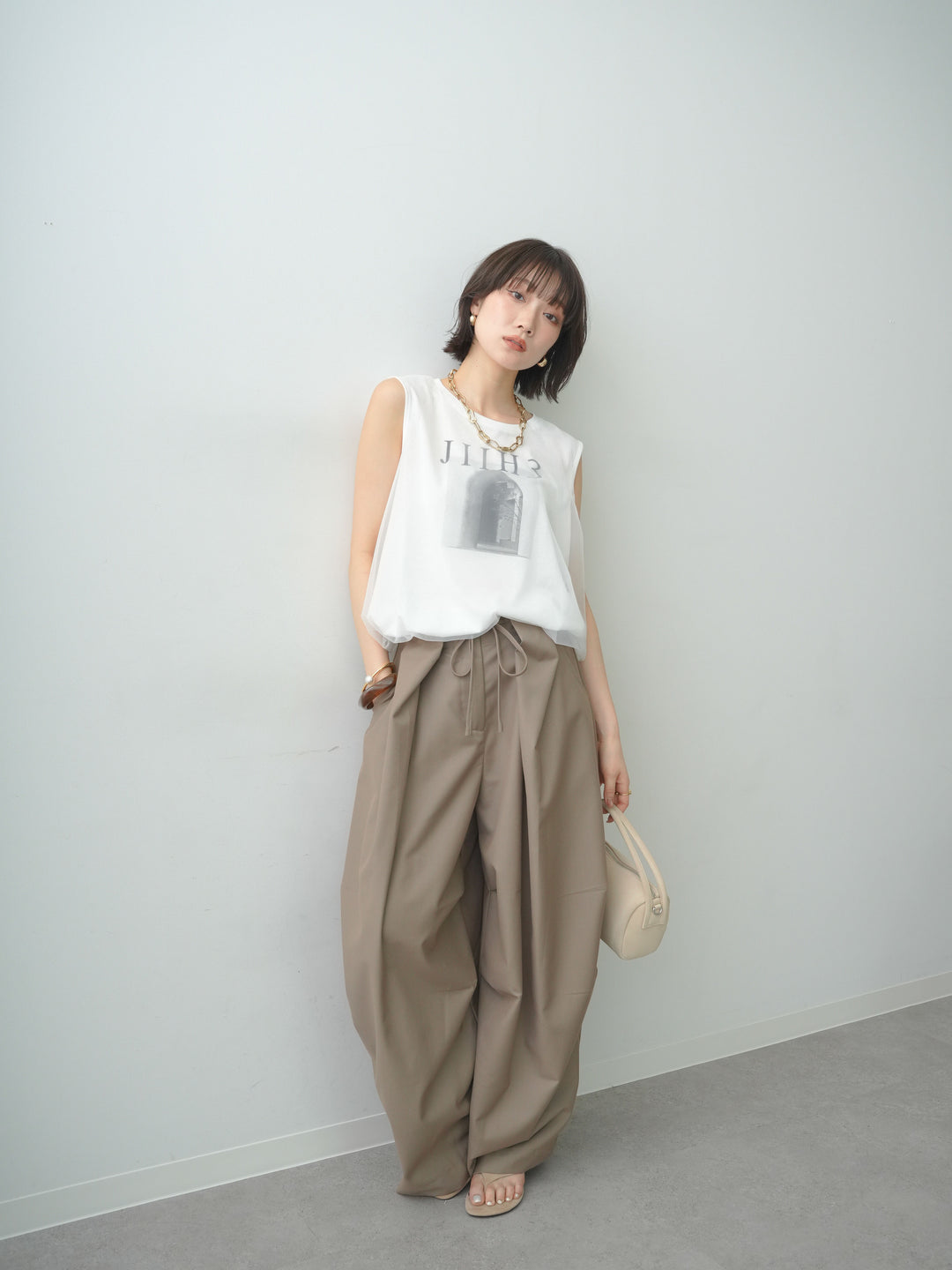 [SET]チュールレイヤードドロストノースリTEE+選べるアクセセット(2set)