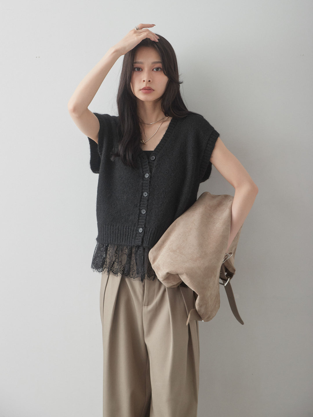 [予約]モヘアレースドッキングベスト/black