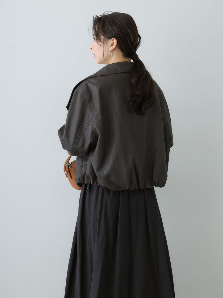 [SET]ニットコンビフレアワンピース+ドレープレザーショートジャケット(2set)
