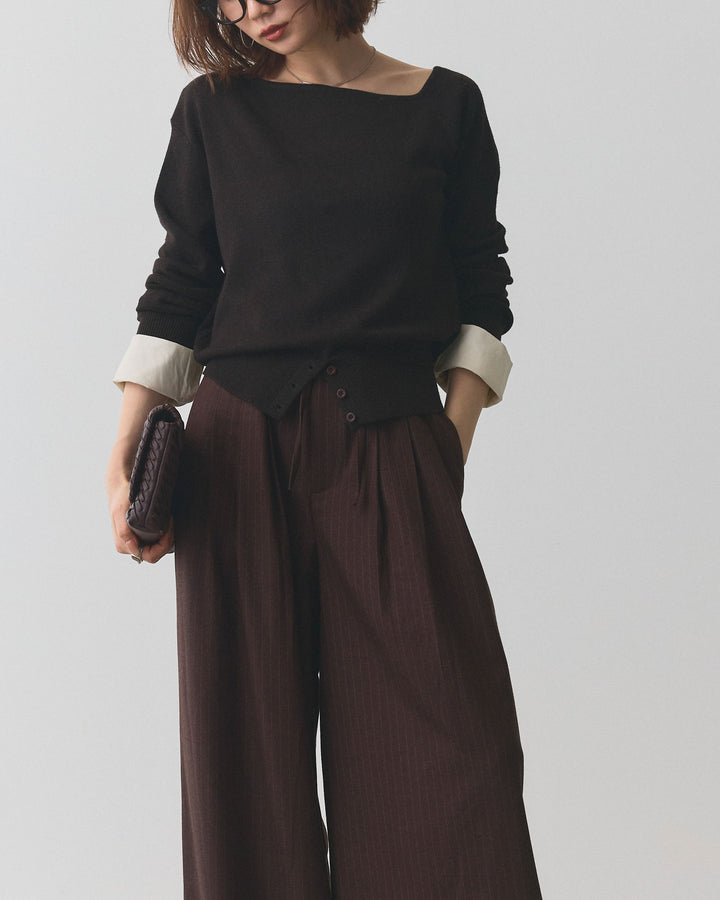 [予約]シャツカフスフロントスリットニットプルオーバー/ブラウン