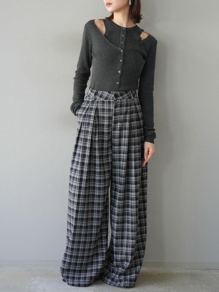 [予約]レイヤードデザインニットカーディガン/チャコール