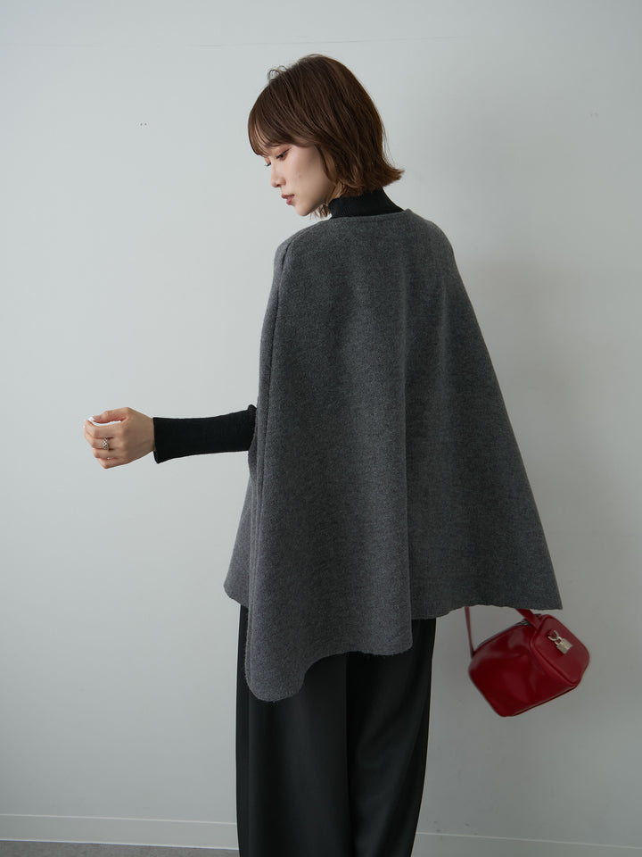[SET]ゴールドボタンニットケープコート+リブモックネックニットトップス(2set)