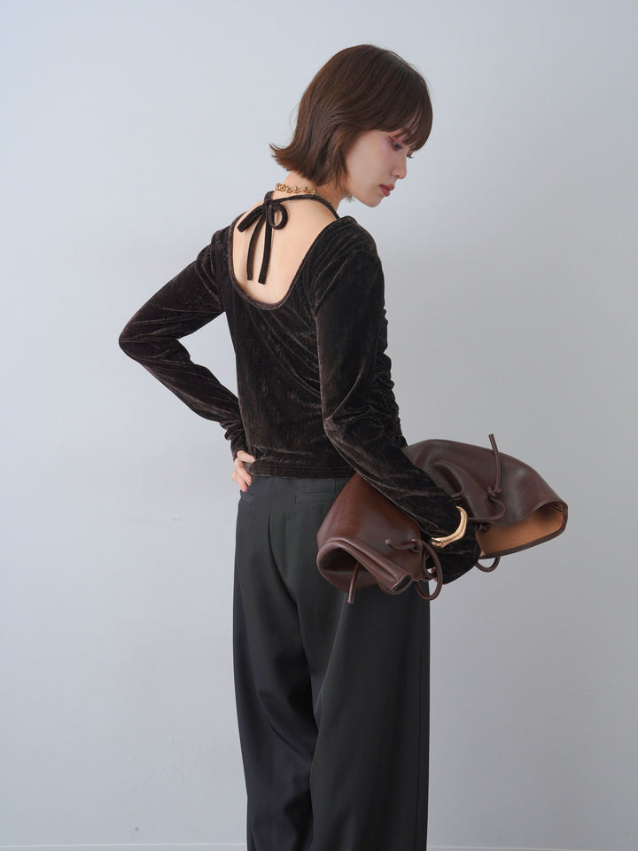 [予約]ベロアレイヤードデザイントップス/brown