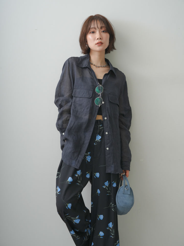[予約]シアーWポケットオーバーシャツ/navy