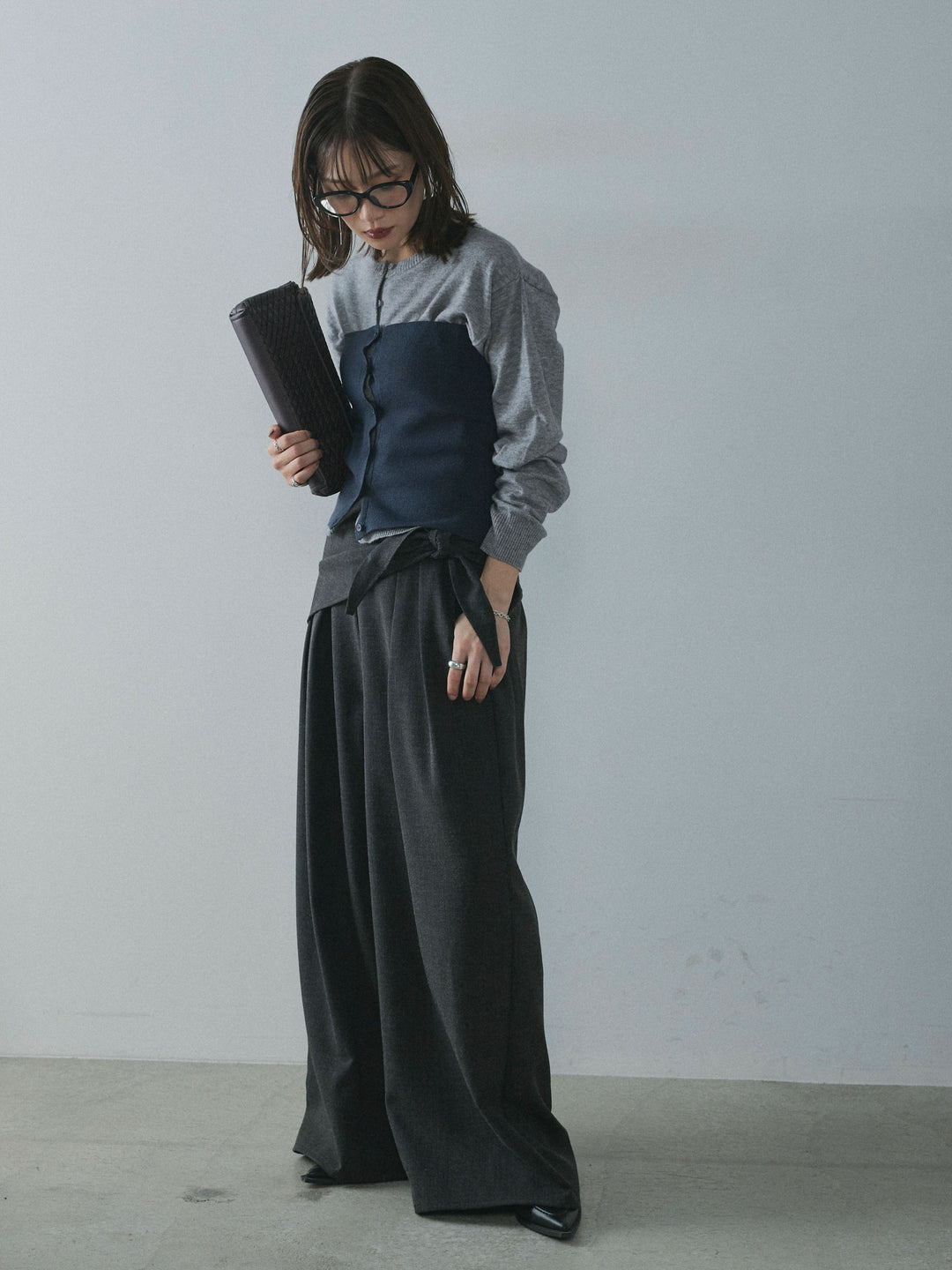 【Allure】[SET]2WAYビスチェアンサンブルカーディガン+スカーフ付ワイドパンツ(2set)