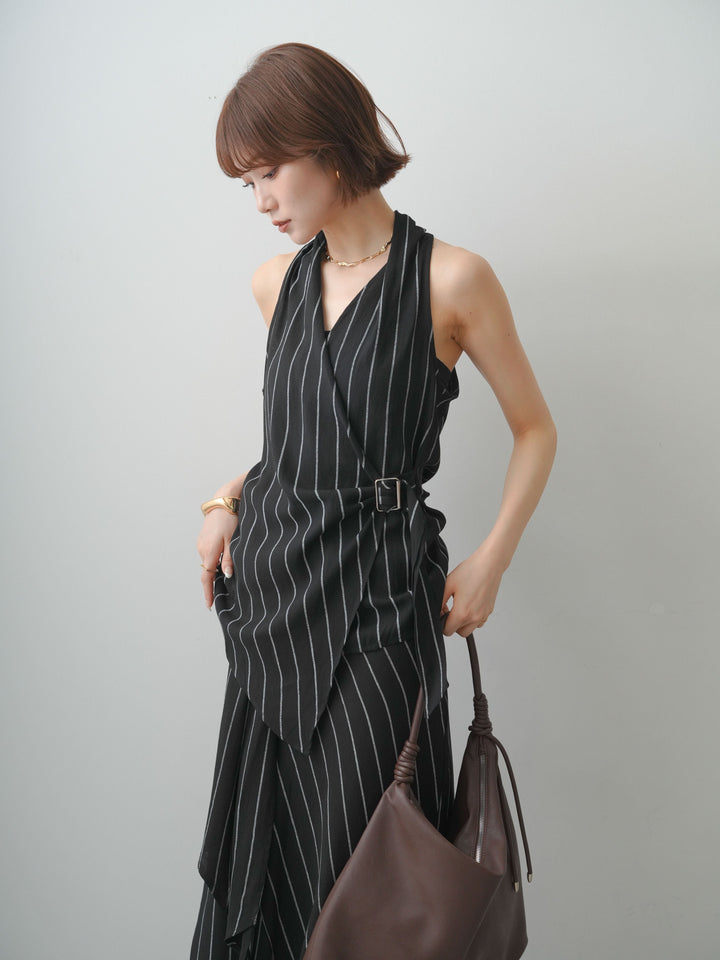 [予約]ストライプカシュクールジレ/black