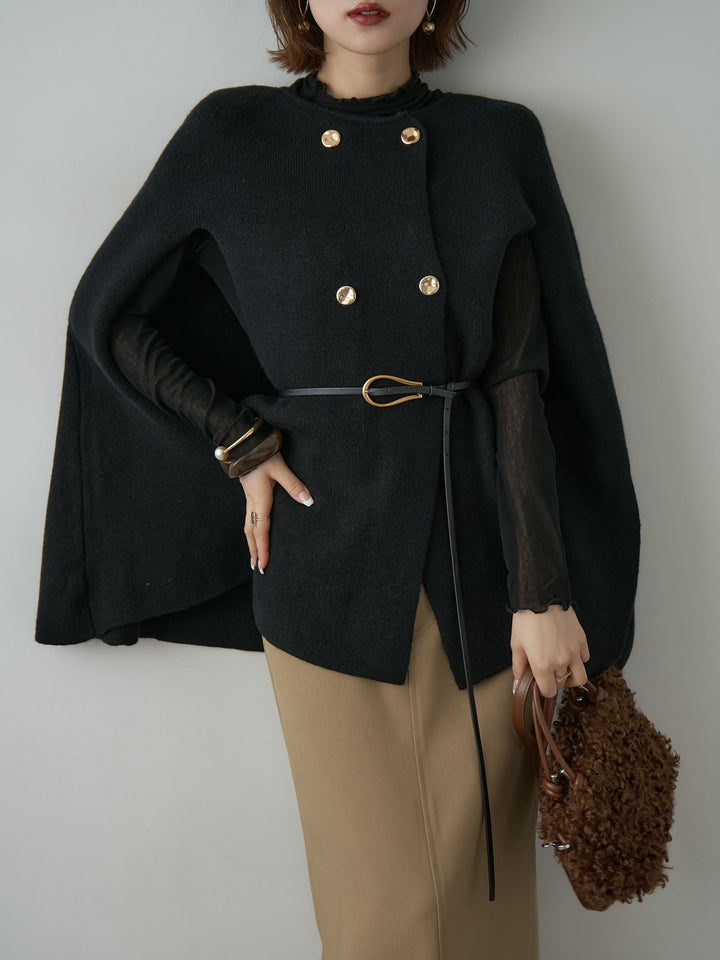 [予約]ゴールドボタンニットケープコート/black