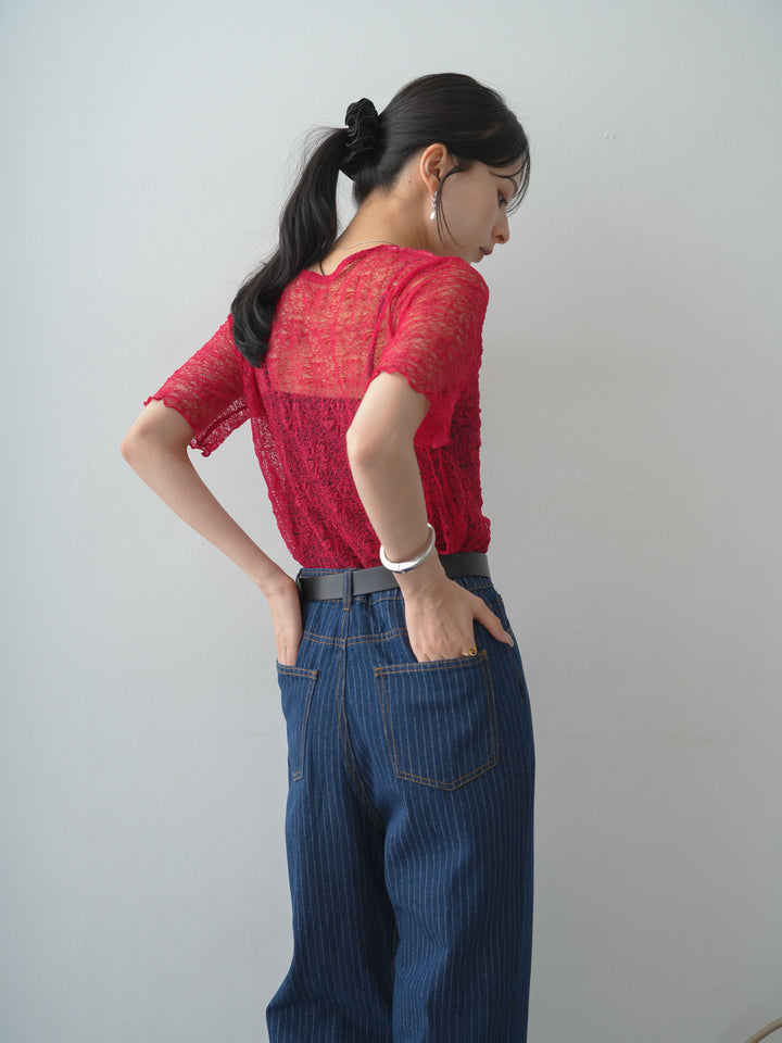 [予約]フラワーモチーフレーストップス/red