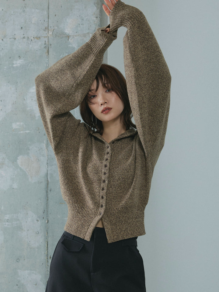 【Allure】[SET]ミックスハイネックカーディガン+サイドタックワイドパンツ(2set)