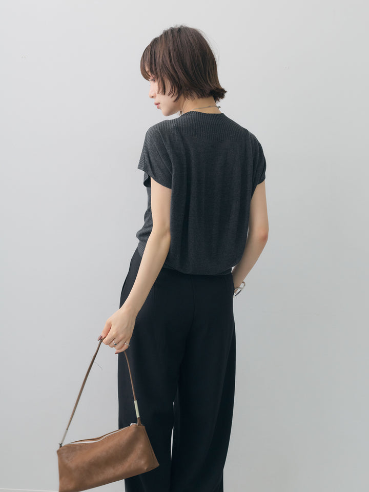 [予約]ボトルネックフロントリブニットトップス/gray