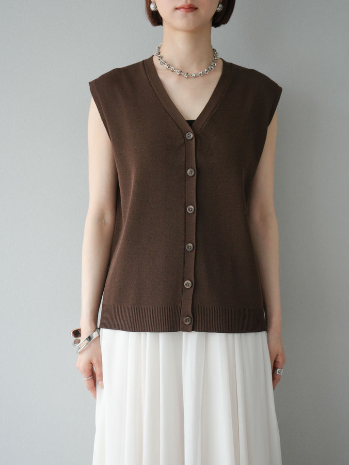 [予約]Vネックレーヨンニットベスト/ブラウン