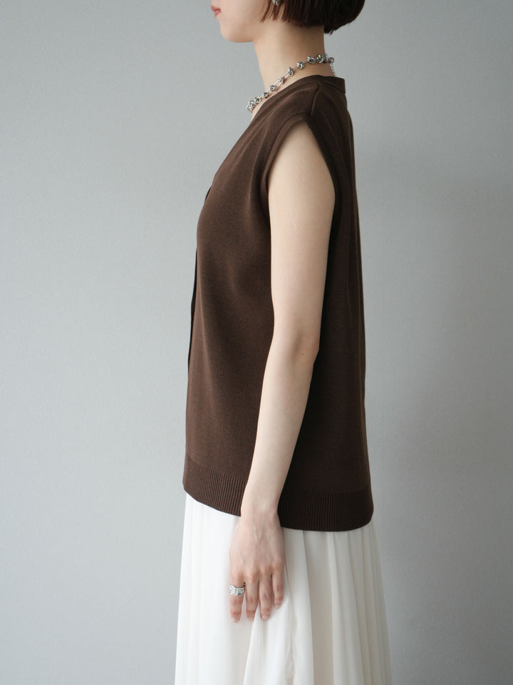 [予約]Vネックレーヨンニットベスト/ブラウン